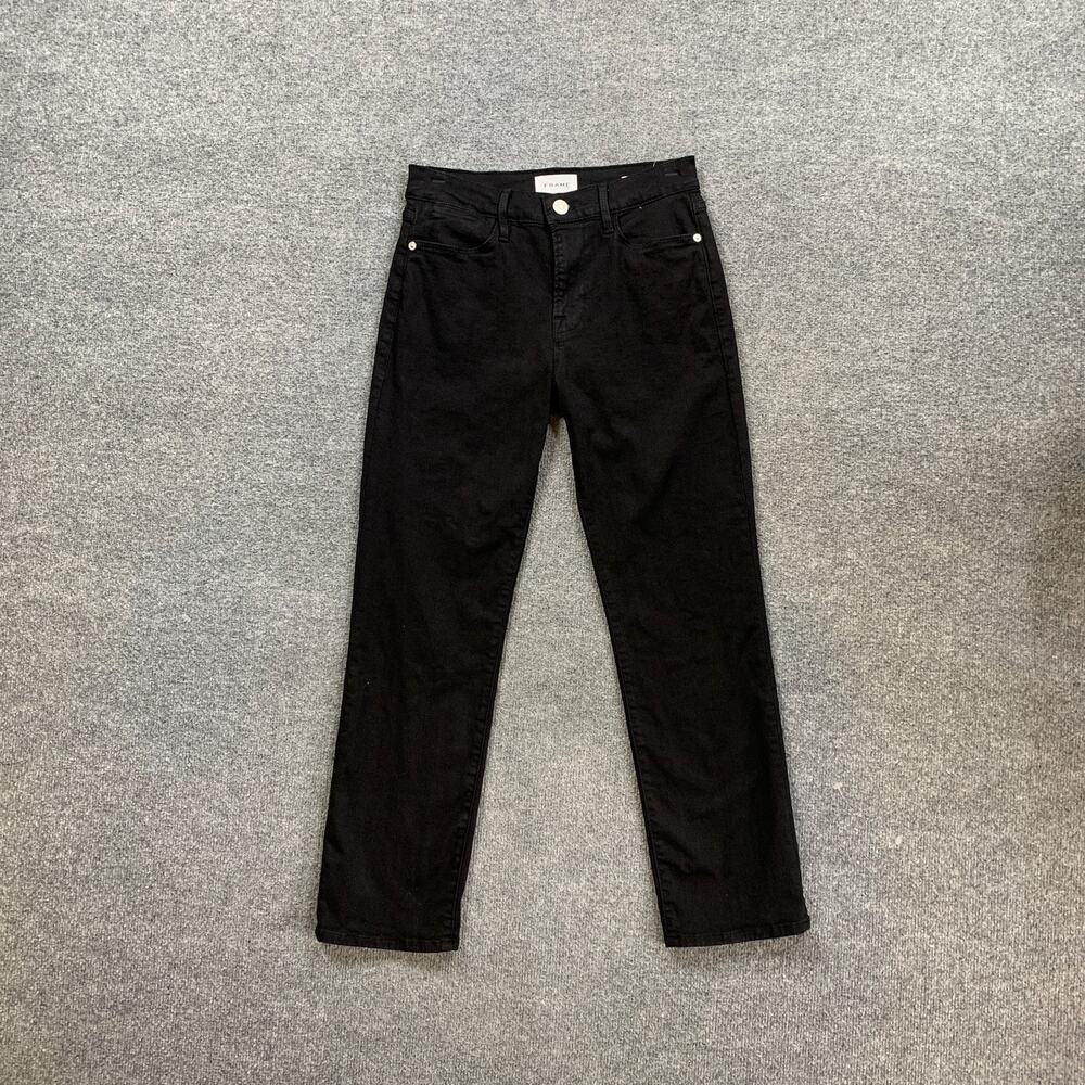 Frame Jeans Womens 27 Black Denim Le High Rise Straight Leg Zip Fly Stretch - Picture 2 of 10